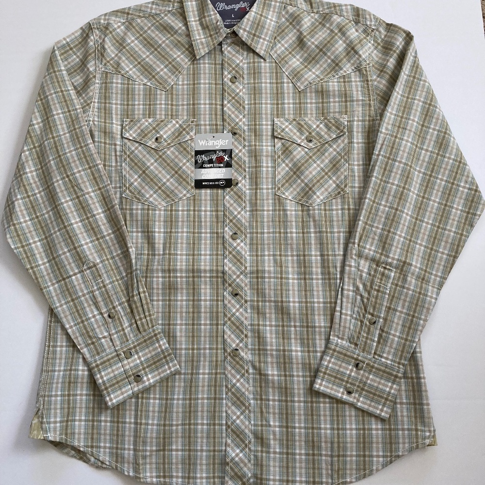 Wrangler Men's Western Plaid Shirt Size Large Pearl Snap Style